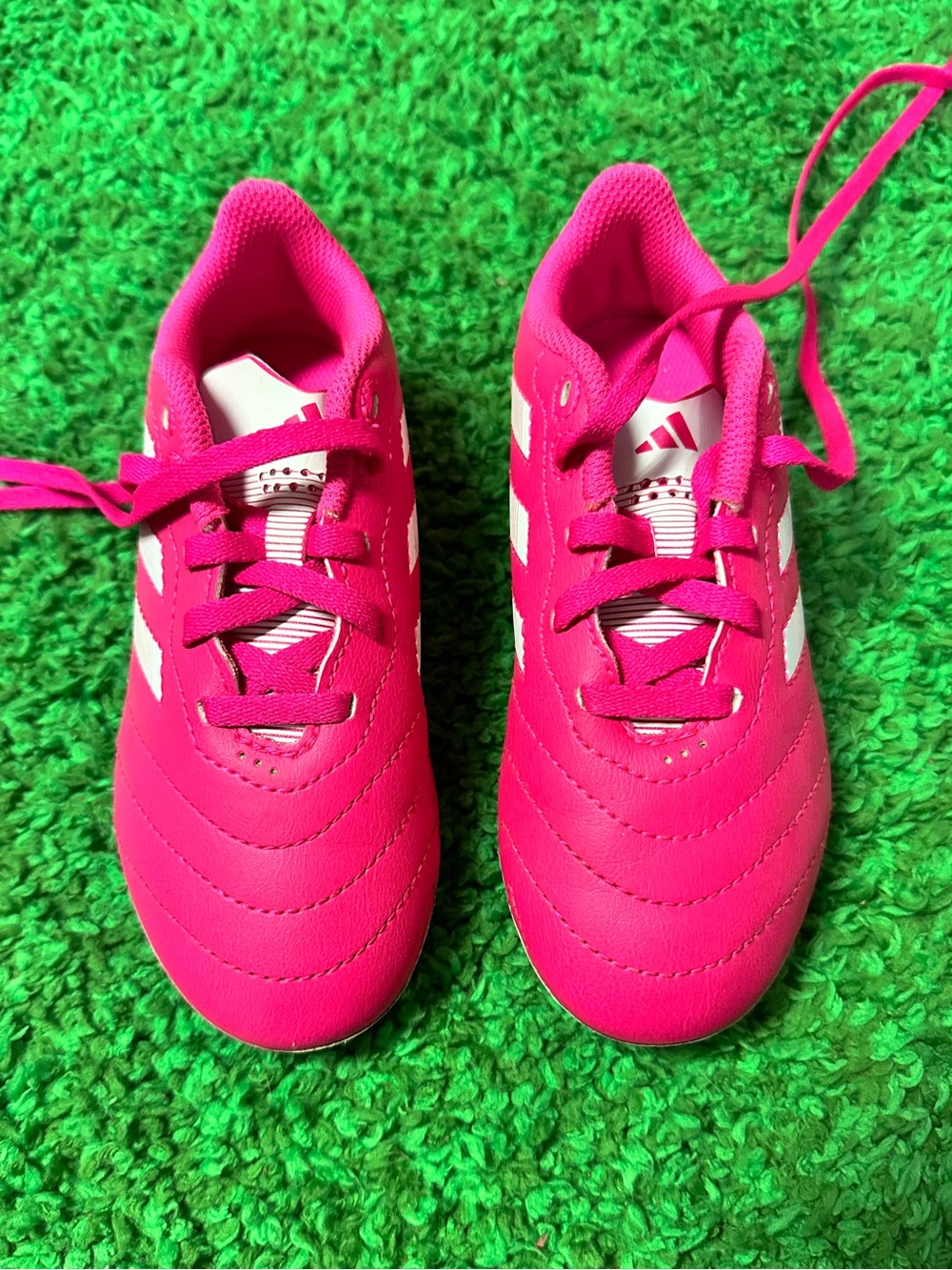 adidas Bright Pink Kids' Lace-Up Sneakers with White Stripes -sz 12